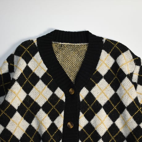 USED ACLYL ARGYLE PLAID SHORT CARDIGAN