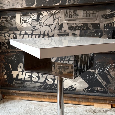 USED IRON LEG WOODEN TOP BOARD CARRY SIDE TABLE