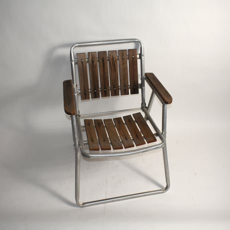 VINTAGE 50's ALUMINUM FLAME WOODEN BEACH CHAIR