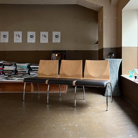 JAPAN USED "KOKUYO" 3P WOODEN METAL LEG BENCH