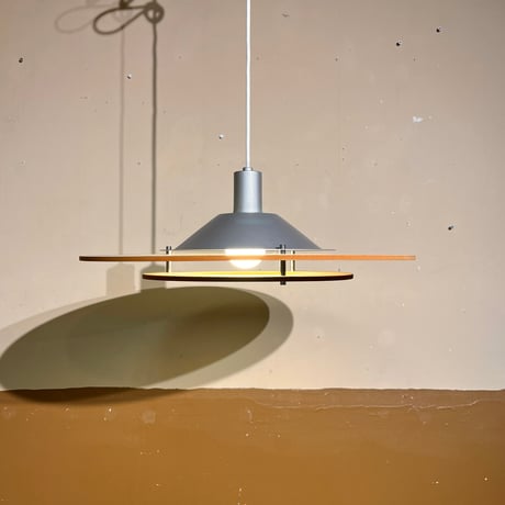 JAPAN USED WOOD & METAL SHADE PENDANT LAMP
