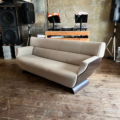 JAPAN USED “FUJI FURNITURE / TAPIO” WALNUT FRAME FABRIC 3P SOFA