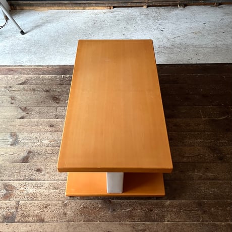 USED WOODEN & VINYL LEATHER CARRY LOW TABLE