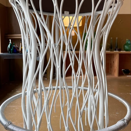 USED IRON LEG FABRIC STOOL