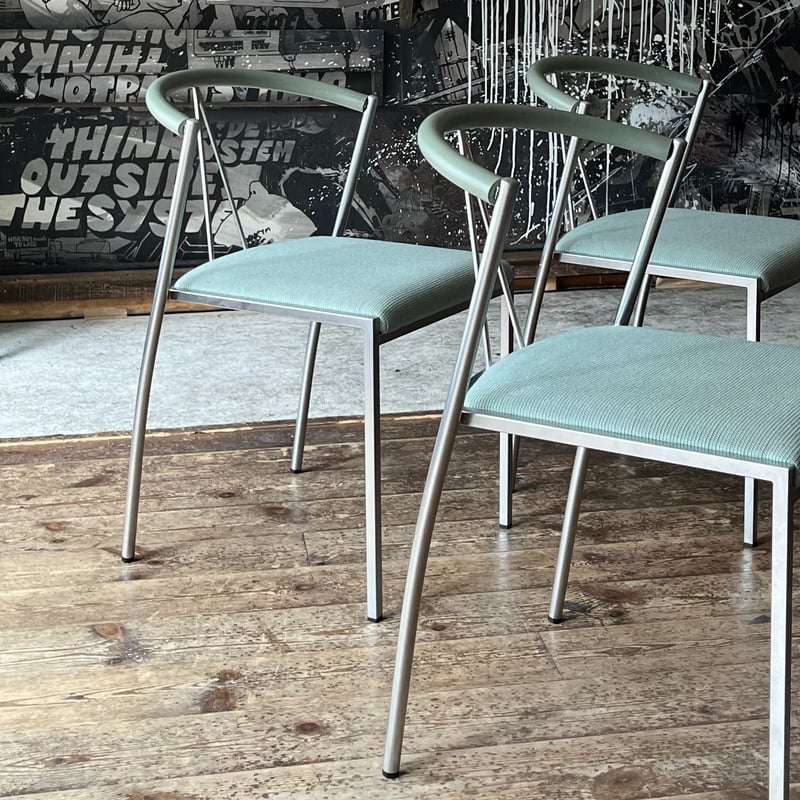 USED POSTMODERN METAL FRAME FABRIC STACKING CHA