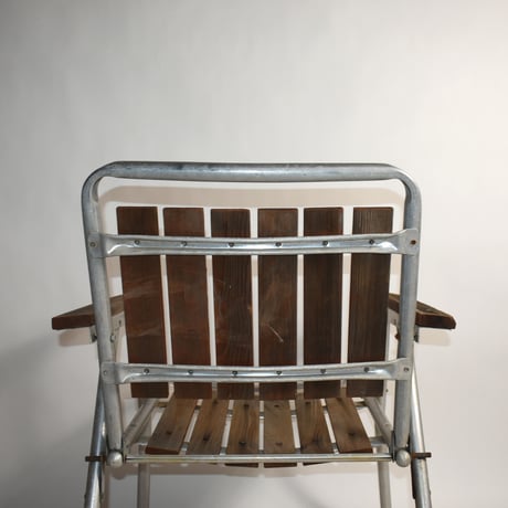 VINTAGE 50's ALUMINUM FLAME WOODEN BEACH CHAIR