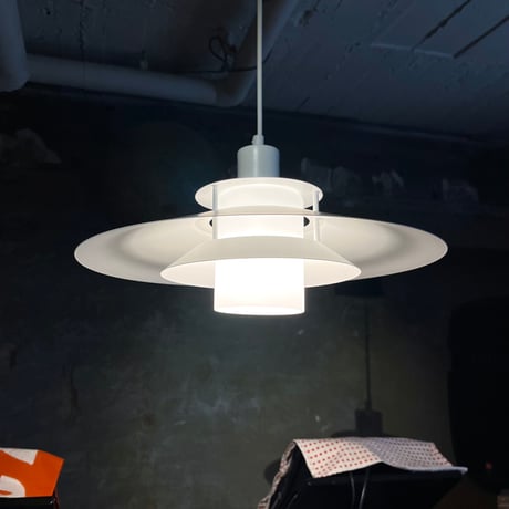 JAPAN USED ALUMINUM AND GLASS SHADE PENDANT LAMP