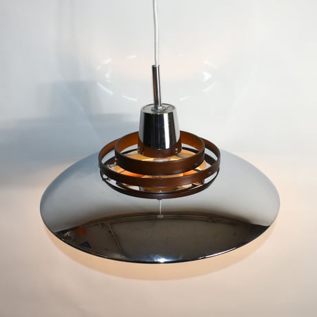 JAPAN USED ALUMINUM & WOOD SHADE PENDANT LAMP