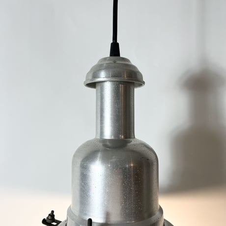 VINTAGE 30'S ALUMINUM & GLASS SHADE PENDANT LAMP