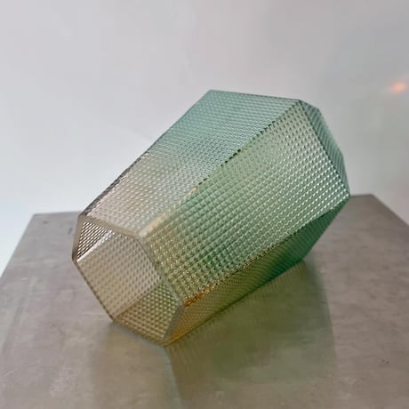 USED GLASS TEXTURE HEXAGON FLOWER VASE