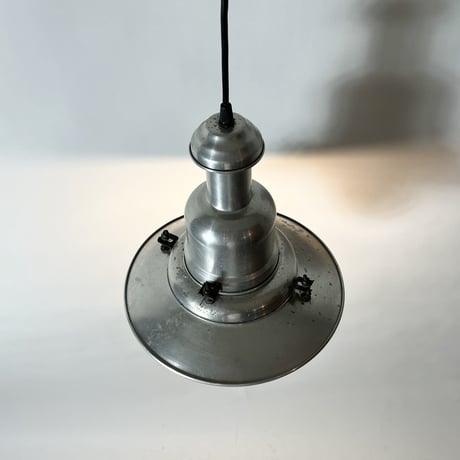 VINTAGE 30'S ALUMINUM & GLASS SHADE PENDANT LAMP