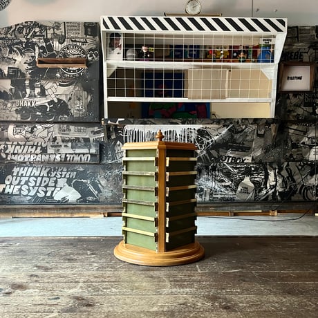 USED WOODEN & IRON ROTATING DISPLAY SHELF