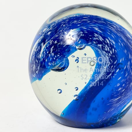 USED GLASS BLUE WAVE BALL FIGURINE