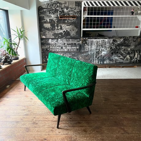 JAPAN VINTAGE 70'S VELOURS SEAT WOODEN 3P SOFA