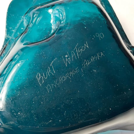 USED 90'S UNKNOWN ARTIST HANDMADE GLASS PLATE
