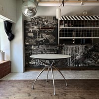 USED ALUMINUM LEG WOODEN TOP BOARD ROUND TABLE