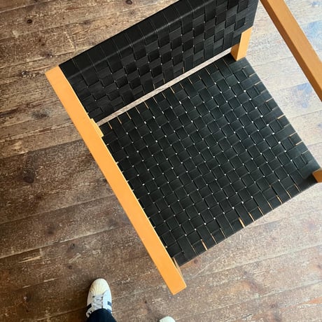 USED WEBBING TAPE WOODEN ARM CHAIR