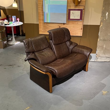 USED “EKORNES / ELDORADO” WOODEN FRAME GENIUS LEATHER 2P SOFA