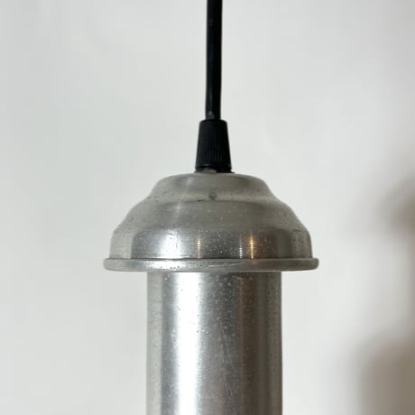 VINTAGE 30'S ALUMINUM & GLASS SHADE PENDANT LAMP