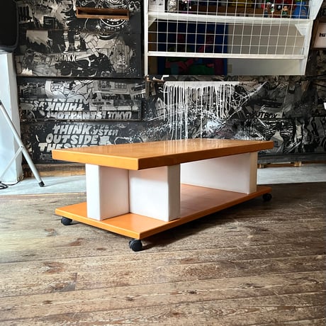 USED WOODEN & VINYL LEATHER CARRY LOW TABLE