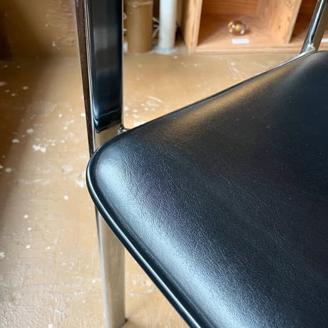 USED METAL LEG VINYL LEATHER STAKING ARM CHAIR
