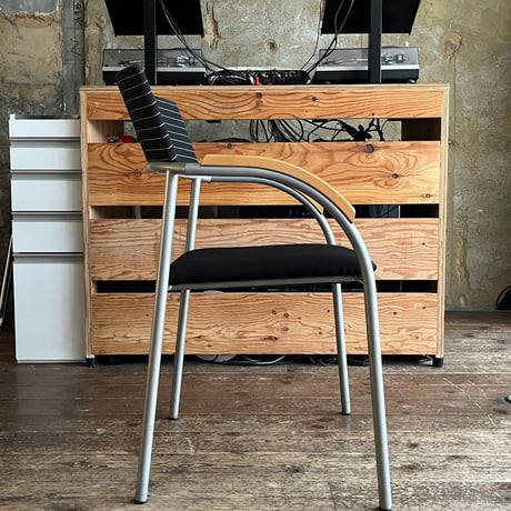 USED “WIESNER HAGER” STEEL & WOODEN FABRIC ARM CHAIR