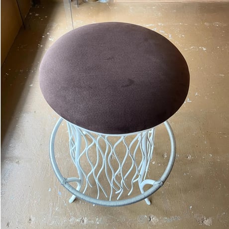 USED IRON LEG FABRIC STOOL