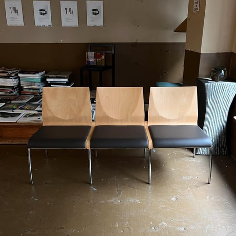 JAPAN USED "KOKUYO" 3P WOODEN METAL LEG BENCH