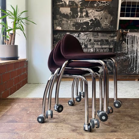 USED IRON LEG FABRIC STACKING CARRY CHAIR