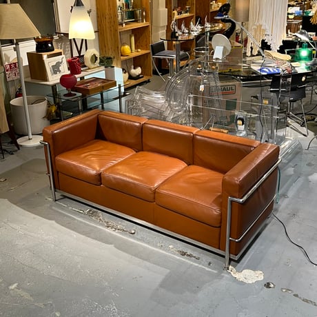 USED METAL FRAME LEATHER 3P SOFA