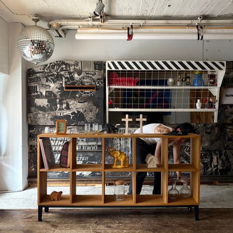 JAPAN USED "関家具" STEEL LEG WOODEN OPEN SHELF