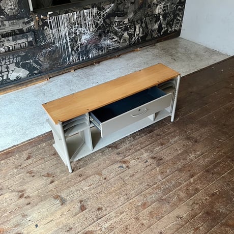 USED “HERMAN MILLER” IRON FRAME WOODEN TOP BOARD SIDEBOARD