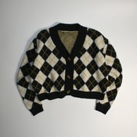 USED ACLYL ARGYLE PLAID SHORT CARDIGAN