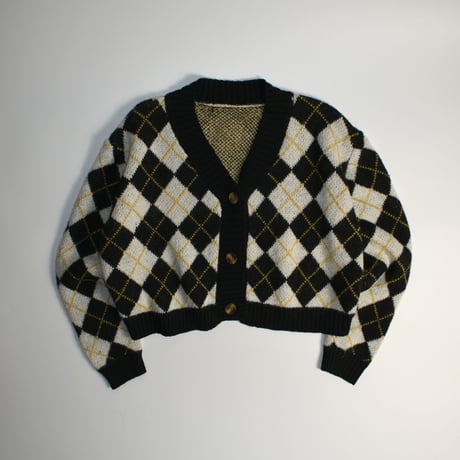 USED ACLYL ARGYLE PLAID SHORT CARDIGAN