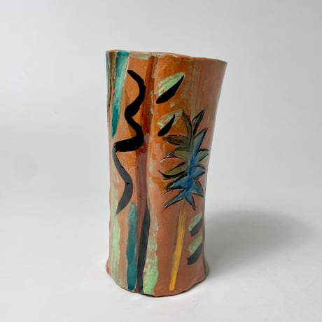 USED HAND PAINTED FLOWER VASE