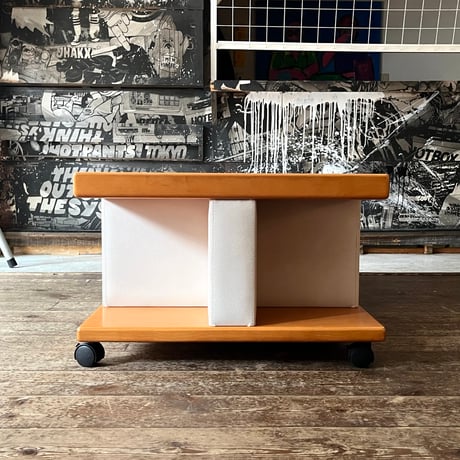 USED WOODEN & VINYL LEATHER CARRY LOW TABLE