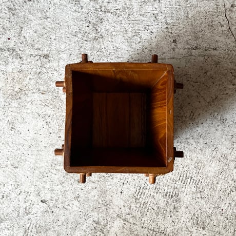 USED WOOD & WICKER TABLE TRASH CAN