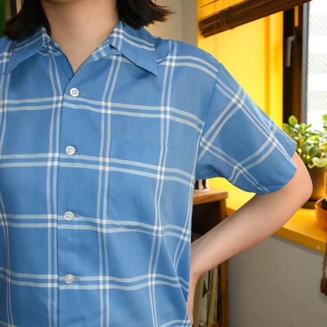USED 70'S "BROADWAY" PLAID S/S SHIRT