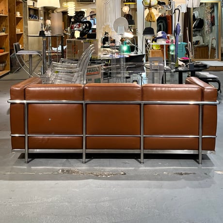 USED METAL FRAME LEATHER 3P SOFA