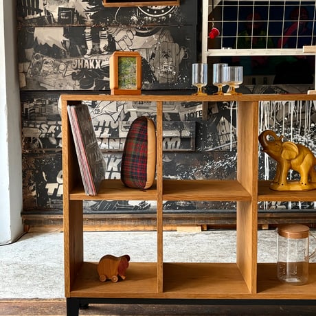 JAPAN USED "関家具" STEEL LEG WOODEN OPEN SHELF