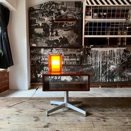 USED STEEL LEG WOODEN TOP BOARD SIDE TABLE
