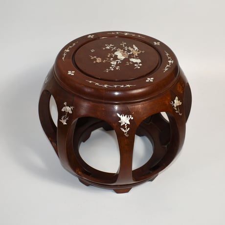 MOTHER OF PEARL WOODEN DRUM STOOL