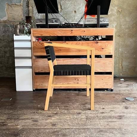 USED WEBBING TAPE WOODEN ARM CHAIR