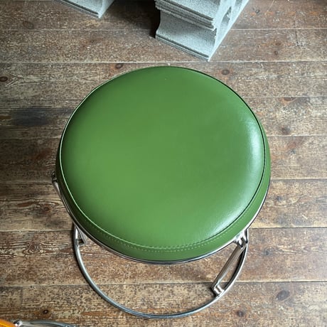 JAPAN USED METAL FRAME VINYL LEATHER STACKING STOOL