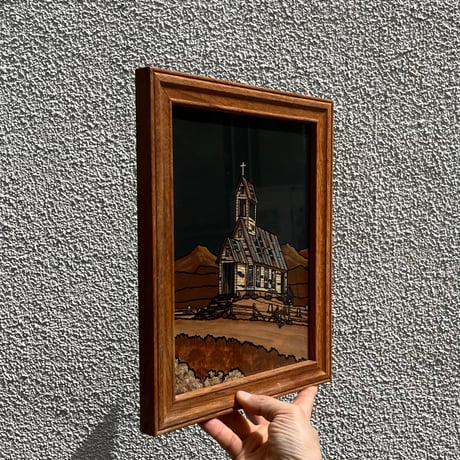 USED “EDWIN L HUGHES / SOUTHWESTERN OLD ABANDONED CHURCH” ACRYLIC PAINTING WALL ART