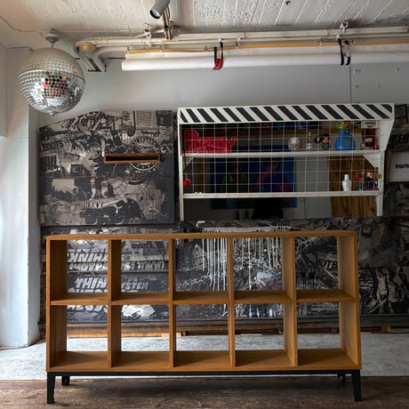 JAPAN USED "関家具" STEEL LEG WOODEN OPEN SHELF