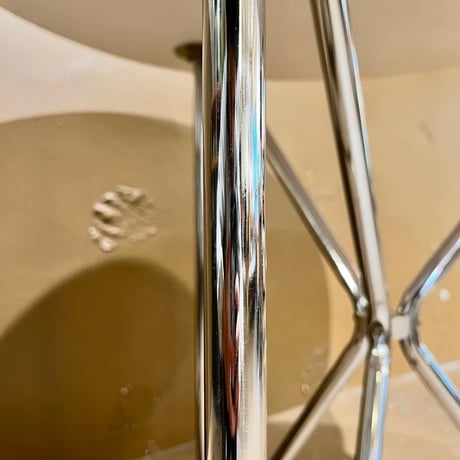 USED STAINLESS LEG WOODEN TOP BOARD DINNING TABLE