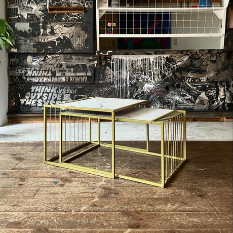 USED STEEL LEG WOODEN TOP BOARD NEST TABLE