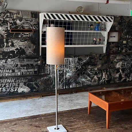 USED STAINLESS & MARBLE FRAME FABRIC SHADE FLOOR LAMP