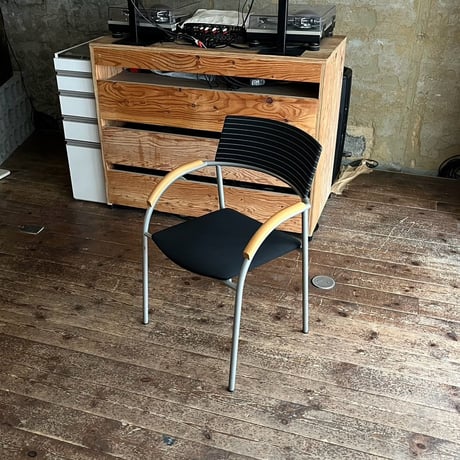 USED “WIESNER HAGER” STEEL & WOODEN FABRIC ARM CHAIR